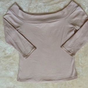 Pink off the shoulder crop top.